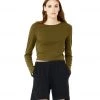 Women Bella + Canvas Long Sleeve Micro Rib Tee Solid Moss Blend 2 Women Bella + Canvas Long Sleeve Micro Rib Tee Solid Moss Blend