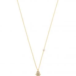 TAI Jewelry Simple Chain Necklace With CZ Hamsa Charm And CZ Accent Gold ACCESSORIES