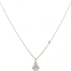 ACCESSORIES TAI Jewelry Simple Chain Necklace With CZ Hamsa Charm And CZ Accent Silver