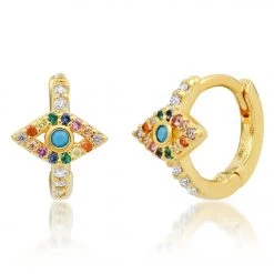 TAI Jewelry Rainbow Pave Evil Eye Huggies Gold ACCESSORIES