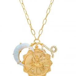 ACCESSORIES TAI Jewelry Zodiac Coin Necklace With Opal Moon Charm Capricorn