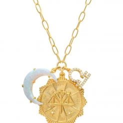 TAI Jewelry Zodiac Coin Necklace With Opal Moon Charm Libra