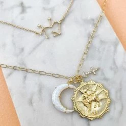 TAI Jewelry Zodiac Coin Necklace With Opal Moon Charm Sagittarius