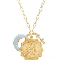 TAI Jewelry Zodiac Coin Necklace With Opal Moon Charm Sagittarius