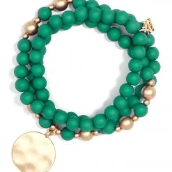 ACCESSORIES Zenzii Matte Beaded Wrap Charm Bracelet Dark Green