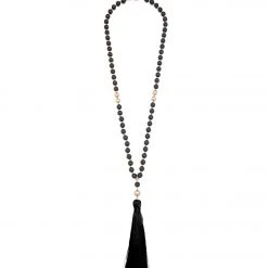 Zenzii Matte Beaded Necklace With Tassel Black ACCESSORIES