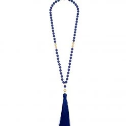 Zenzii Matte Beaded Necklace With Tassel Navy ACCESSORIES