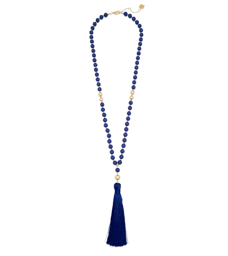 Zenzii Matte Beaded Necklace With Tassel Navy ACCESSORIES 3 Zenzii Matte Beaded Necklace With Tassel Navy ACCESSORIES