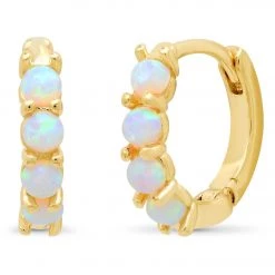 TAI Jewelry Gold Huggies With Opal Accents Gold ACCESSORIES