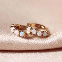 TAI Jewelry Gold Huggies With Opal Accents Gold ACCESSORIES