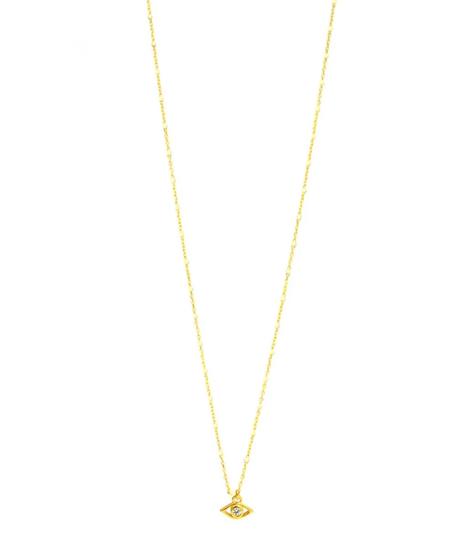 ACCESSORIES TAI Jewelry White Enamel Beaded Necklace With Evil Eye Gold And White 5 ACCESSORIES TAI Jewelry White Enamel Beaded Necklace With Evil Eye Gold And White