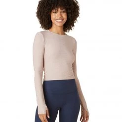Beyond Yoga Overlap Long Sleeve Cropped Pullover Chai