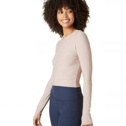 Beyond Yoga Overlap Long Sleeve Cropped Pullover Chai