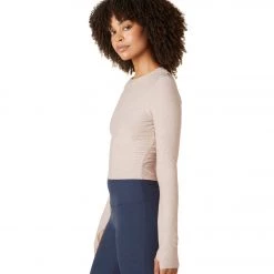 Beyond Yoga Overlap Long Sleeve Cropped Pullover Chai