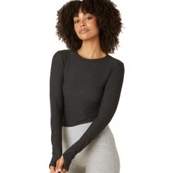 Beyond Yoga Overlap Long Sleeve Cropped Pullover Darkest Night NEW ARRIVALS