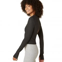 Beyond Yoga Overlap Long Sleeve Cropped Pullover Darkest Night NEW ARRIVALS