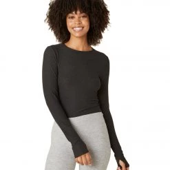 Beyond Yoga Overlap Long Sleeve Cropped Pullover Darkest Night NEW ARRIVALS