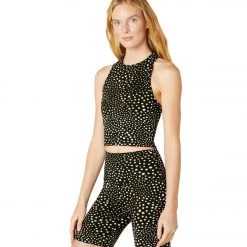 Yoga Tops Beyond Yoga Studio Cropped Tank Black Stars Jacquard