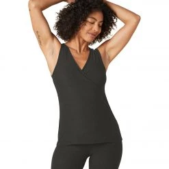 Beyond Yoga Featherweight Easy Access Nursing Crossover Tank Darkest Night Yoga Tops