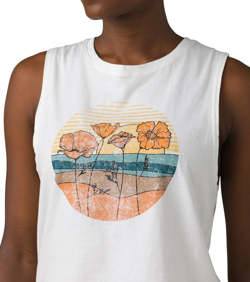 PrAna Organic Graphic Sleeveless White Beach Flower 5 PrAna Organic Graphic Sleeveless White Beach Flower