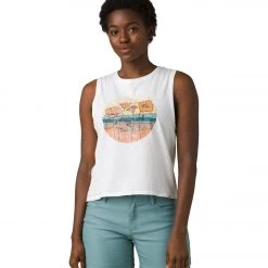 PrAna Organic Graphic Sleeveless White Beach Flower 11 PrAna Organic Graphic Sleeveless White Beach Flower
