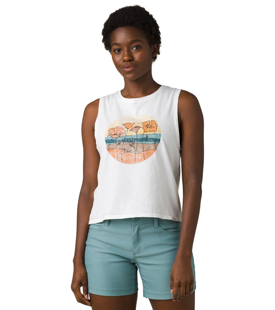 PrAna Organic Graphic Sleeveless White Beach Flower 7 PrAna Organic Graphic Sleeveless White Beach Flower