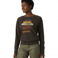 NEW ARRIVALS PrAna Organic Graphic Long Sleeve Washed Black Stones