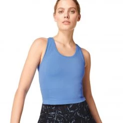 NEW ARRIVALS Sweaty Betty Athlete Crop Seamless Workout Tank Top Regatta Blue