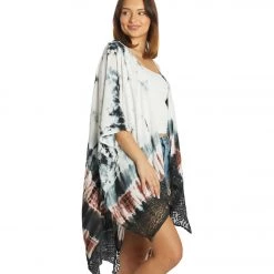 NEW ARRIVALS Yak & Yeti Fringed Gyspy Tie Dye Kimono Wrap Black