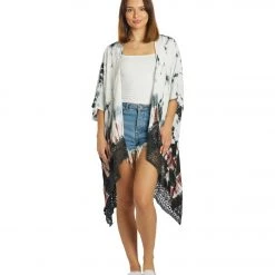 NEW ARRIVALS Yak & Yeti Fringed Gyspy Tie Dye Kimono Wrap Black