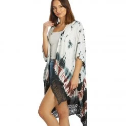 NEW ARRIVALS Yak & Yeti Fringed Gyspy Tie Dye Kimono Wrap Black
