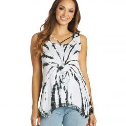 Yak & Yeti Groovy Tie Dye Burnout Tank Black
