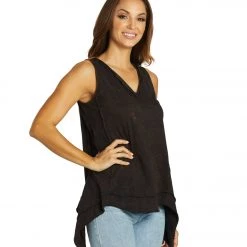 Yak & Yeti Top Patchwork Vintage Washed Tank Black