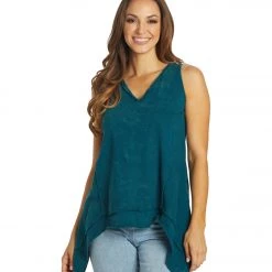 Yak & Yeti Top Patchwork Vintage Washed Tank Teal