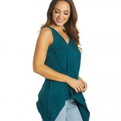 Yak & Yeti Top Patchwork Vintage Washed Tank Teal