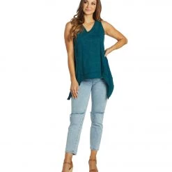 Yak & Yeti Top Patchwork Vintage Washed Tank Teal