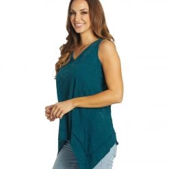 Yak & Yeti Top Patchwork Vintage Washed Tank Teal