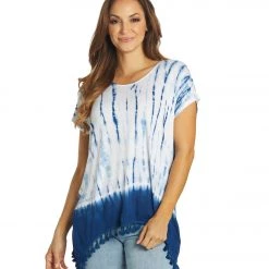 Yak & Yeti Gypsy Tie Dye Tassel Hem Tee Blue NEW ARRIVALS