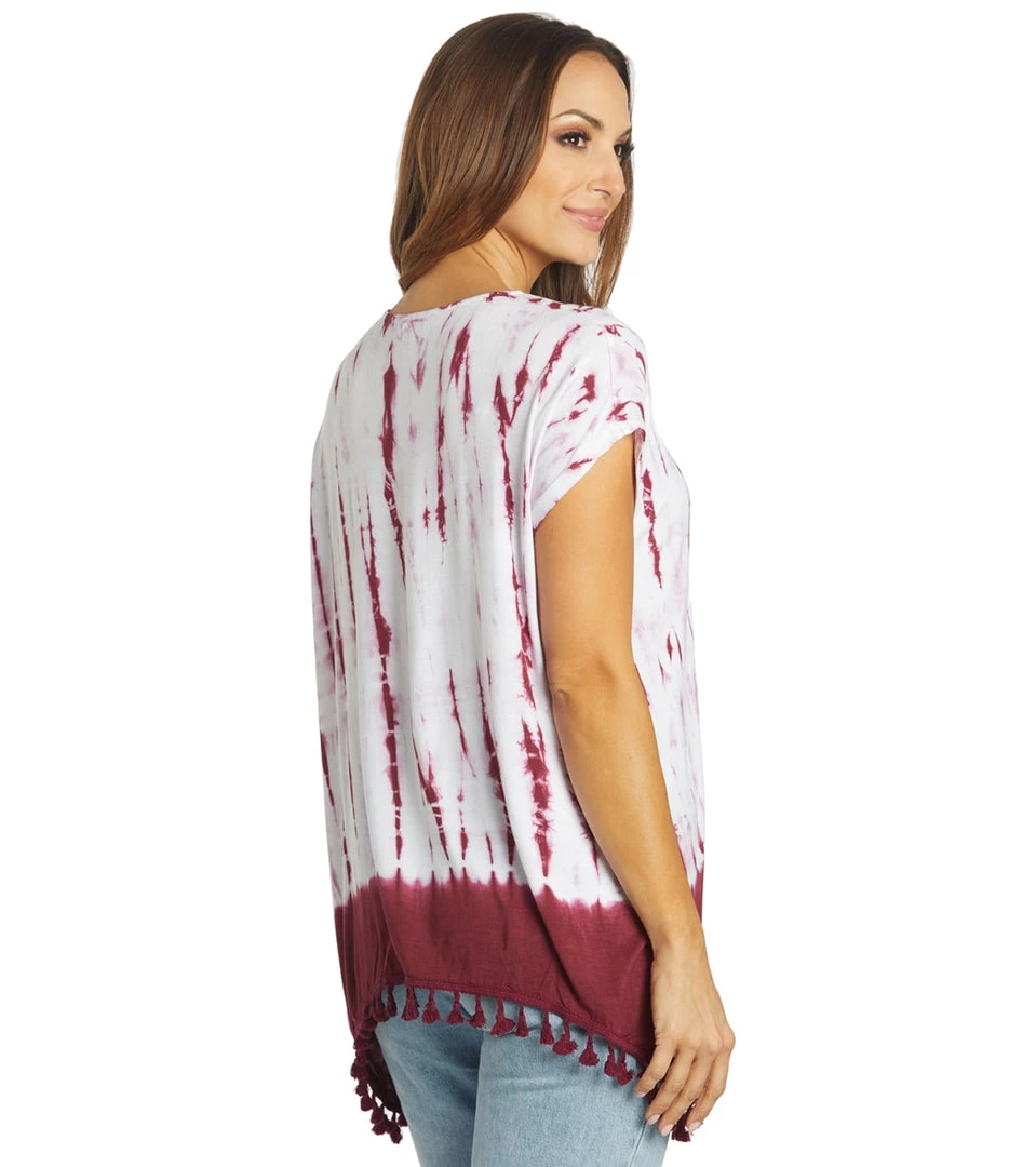 Yak & Yeti Gypsy Tie Dye Tassel Hem Tee Maroon 5 Yak & Yeti Gypsy Tie Dye Tassel Hem Tee Maroon