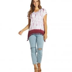 Yak & Yeti Gypsy Tie Dye Tassel Hem Tee Maroon 12 Yak & Yeti Gypsy Tie Dye Tassel Hem Tee Maroon
