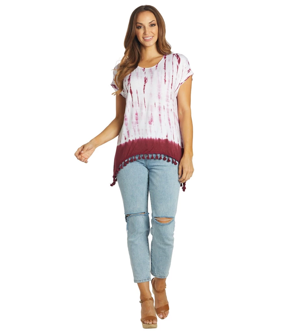 Yak & Yeti Gypsy Tie Dye Tassel Hem Tee Maroon 6 Yak & Yeti Gypsy Tie Dye Tassel Hem Tee Maroon
