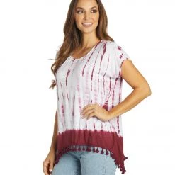 Yak & Yeti Gypsy Tie Dye Tassel Hem Tee Maroon 13 Yak & Yeti Gypsy Tie Dye Tassel Hem Tee Maroon