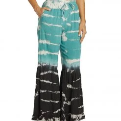 Yak & Yeti Boho Tiered Palazzo Tie Dye Pants Green