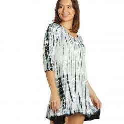 Yak & Yeti Boho Style Ruffled Tie Dye Tunic Black