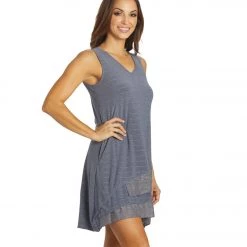 Yak & Yeti Casual Layered Lace Hem Dress Blue