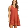 Yak & Yeti Casual Layered Lace Hem Dress Rust