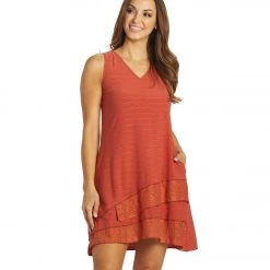 Yak & Yeti Casual Layered Lace Hem Dress Rust