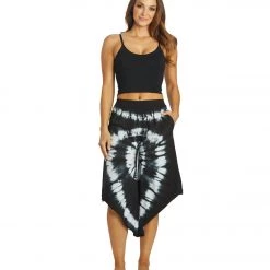 NEW ARRIVALS Yak & Yeti Tie Dye Cropped Bohemian Style Pants Black