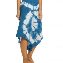 NEW ARRIVALS Yak & Yeti Tie Dye Cropped Bohemian Style Pants Blue