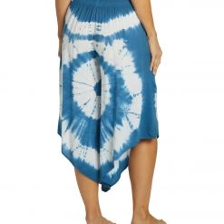 NEW ARRIVALS Yak & Yeti Tie Dye Cropped Bohemian Style Pants Blue